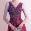 Classy Burgundy Evening Dresses  2020 A-Line / Princess V-Neck Sequins Sleeveless Backless Floor-Length / Long Formal Dresses