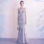 Luxury / Gorgeous Grey Evening Dresses  2020 Trumpet / Mermaid V-Neck Handmade  Beading Rhinestone Sleeveless Backless Floor-Length / Long Formal Dresses