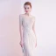Luxe Champagne Robe De Soirée 2020 Trompette / Sirène Encolure Dégagée Fait main Perlage Gland En Dentelle Faux Diamant Paillettes Manches Courtes Train De Balayage Robe De Ceremonie