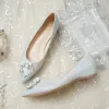 Moda Srebrny Płaskie Buty Ślubne 2020 Perła Rhinestone Cekiny Szpiczaste