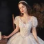 Victorian Style Ivory Lace Flower Wedding Dresses 2021 V-Neck Short Sleeve Backless Royal Train Wedding