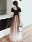 Fashion Black Evening Dresses  2020 A-Line / Princess Scoop Neck Beading Star Sequins Short Sleeve Backless Floor-Length / Long Formal Dresses