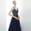 Chic Bleu Marine Robe De Soirée 2020 Princesse Bretelles Spaghetti Perlage Paillettes Sans Manches Dos Nu Longue Robe De Ceremonie