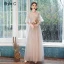 Modest / Simple Blushing Pink Bridesmaid Dresses 2021 A-Line / Princess V-Neck Lace Flower Appliques Short Sleeve Backless Floor-Length / Long Wedding Party Dresses