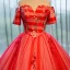 Elegant Vannmelon Quinceañera Ballkjoler 2018 Ballkjole Printing Kjæreste Ryggløse Korte Ermer Lange Formelle Kjoler