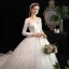 Charmant Ivoire Robe De Mariée 2020 Princesse V-Cou Perlage En Dentelle Fleur 3/4 Manches Dos Nu Cathedral Train