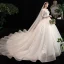 Fabuleux Ivoire Robe De Mariée 2020 Princesse Encolure Dégagée Perle Faux Diamant En Dentelle Fleur 3/4 Manches Dos Nu Cathedral Train