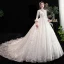 Vintage / Originale Style Chinois Ivoire Robe De Mariée 2020 Princesse Col Haut En Dentelle Fleur Étoile Paillettes 3/4 Manches Dos Nu Cathedral Train