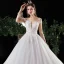 Charmant Ivoire Robe De Mariée 2020 Princesse Encolure Dégagée Perlage Perle Paillettes En Dentelle Fleur Manches Longues Cathedral Train