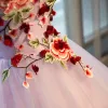 Elegante Pink Quinceañera Ballkleider 2018 Ballkleid Stickerei Applikationen Bandeau Rückenfreies Ärmellos Lange Festliche Kleider