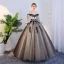 Elegant Black Quinceañera Prom Dresses 2018 Ball Gown Lace Appliques Off-The-Shoulder Backless 1/2 Sleeves Floor-Length / Long Formal Dresses