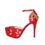 Fashion Red Wedding Shoes 2020 Satin Ankle Strap Rhinestone Lace Flower 14 cm Stiletto Heels Pointed Toe Wedding High Heels