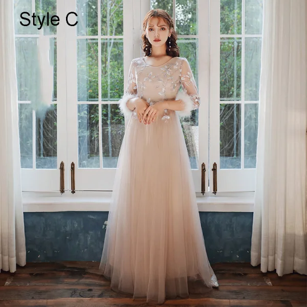 Chinese style Elegant Blushing Pink Embroidered Bridesmaid Dresses 2021 A-Line Princess