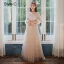 Chinese style Elegant Blushing Pink Embroidered Bridesmaid Dresses 2021 A-Line / Princess Scoop Neck 3/4 Sleeve Floor-Length / Long Wedding Party Dresses