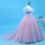 Schöne Himmelblau Rosa Quinceañera Ballkleider 2018 Ballkleid Applikationen Perlenstickerei Off Shoulder Rückenfreies Ärmellos Sweep / Pinsel Zug Festliche Kleider