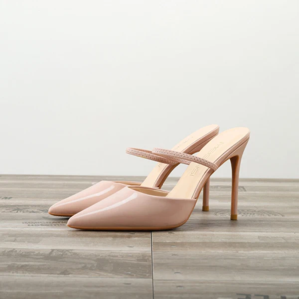 Modest / Simple Black Casual Womens Sandals 2020 Patent Leather 10 cm Stiletto Heels Pointed Toe Sandals