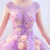 Flower Fairy Fuchsia Prom Dresses 2018 Ball Gown Appliques Pearl Scoop Neck Backless Sleeveless Court Train Formal Dresses