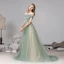Classy Sage Green Evening Dresses  2020 A-Line / Princess Off-The-Shoulder Short Sleeve Backless Sweep Train Formal Dresses