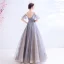 Élégant Gris Robe De Bal 2020 Princesse Encolure Dégagée Perlage Paillettes Manches Courtes Dos Nu Longue Robe De Ceremonie