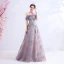 Charming Purple Prom Dresses 2020 A-Line / Princess Off-The-Shoulder Lace Flower Glitter Sequins Sleeveless Backless Floor-Length / Long Formal Dresses
