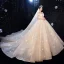 Luxury / Gorgeous Champagne Wedding Dresses 2020 Ball Gown Off-The-Shoulder Glitter Beading Sequins Lace Flower Sleeveless Backless Cathedral Train