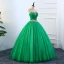 Vintage Grønn Quinceañera Ballkjoler 2018 Ballkjole Rhinestone Paljetter Kjæreste Ryggløse 1/2 Ermer Lange Formelle Kjoler