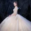 Luxe Champagne Robe De Mariée 2020 Robe Boule V-Cou Perlage Paillettes En Dentelle Fleur 1/2 Manches Dos Nu Royal Train