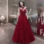 Elegant Burgundy Evening Dresses  2020 A-Line / Princess Beading Rhinestone Sequins Lace Flower High Neck Sleeveless Backless Floor-Length / Long Formal Dresses