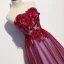 Chic Bordeaux Robe De Soirée 2020 Princesse Bustier Cristal Appliques En Dentelle Fleur Sans Manches Dos Nu Longue Robe De Ceremonie