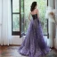 Charming Purple Evening Dresses  2020 A-Line / Princess Strapless Beading Sequins Lace Flower Sleeveless Backless Floor-Length / Long Formal Dresses