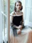 Fashion Black Champagne Gradient-Color Evening Dresses  2020 A-Line / Princess Off-The-Shoulder Star Sequins Long Sleeve Backless Floor-Length / Long Formal Dresses