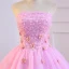 Chic / Beautiful Candy Pink Prom Dresses 2018 Ball Gown Appliques Pearl Strapless Backless Sleeveless Floor-Length / Long Formal Dresses