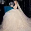 Luxury / Gorgeous Champagne Wedding Dresses 2020 Ball Gown Scoop Neck Beading Tassel Sequins Lace Flower Appliques Sleeveless Backless Royal Train