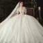 Luxury / Gorgeous Champagne Wedding Dresses 2020 Ball Gown Off-The-Shoulder Appliques Beading Sequins Lace Flower Short Sleeve Backless Royal Train