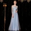Sparkly Sky Blue Evening Dresses  2020 A-Line / Princess Sash Sequins Scoop Neck 3/4 Sleeve Floor-Length / Long Formal Dresses