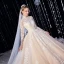 Élégant Haut de Gamme Champagne Robe De Mariée 2020 Robe Boule Glitter En Dentelle Fleur Col Haut 3/4 Manches Royal Train