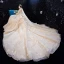 High-end Champagne Wedding Dresses 2020 Ball Gown V-Neck Handmade  Beading Glitter Rhinestone Lace Flower 3/4 Sleeve Backless Royal Train