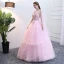 Chic / Beautiful Candy Pink Quinceañera Prom Dresses 2018 Ball Gown Appliques Pearl Sash Cascading Ruffles V-Neck Sleeveless Backless Floor-Length / Long Formal Dresses
