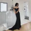 Klassisch Einfarbig Schwarz Abendkleider 2020 Meerjungfrau Off Shoulder Ärmellos Rückenfreies Gespaltete Front Sweep / Pinsel Zug Festliche Kleider