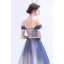 Fashion Ocean Blue Ivory Gradient-Color Cocktail Dresses 2020 A-Line / Princess Off-The-Shoulder Short Sleeve Backless Knee-Length Formal Dresses