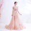 Edles Rosa Abendkleider 2020 A Linie Rüschen Off Shoulder Perlenstickerei Strass Pailletten Ärmellos Rückenfreies Sweep / Pinsel Zug Festliche Kleider
