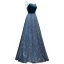 Scintillantes Bleu D'encre Robe De Soirée 2020 Princesse Bretelles Spaghetti Paillettes Sans Manches Dos Nu Longue Robe De Ceremonie