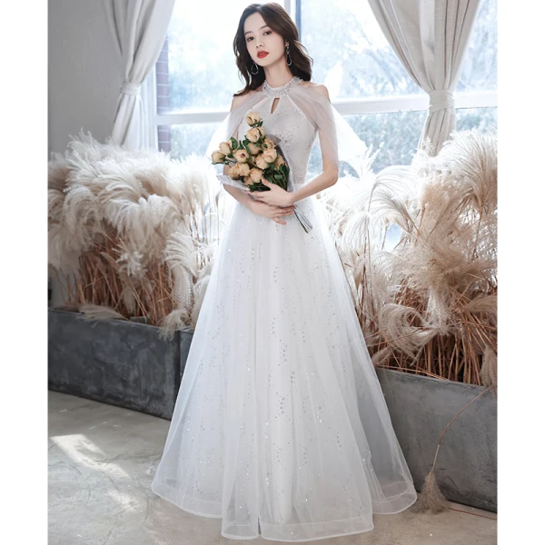 Charming Ivory Glitter Prom Dresses 2021 A-Line / Princess Scoop Neck Beading Sequins Lace Flower Short Sleeve Floor-Length / Long Formal Dresses