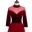 Elegant Red Evening Dresses  2020 A-Line / Princess High Neck Suede 3/4 Sleeve Backless Floor-Length / Long Formal Dresses