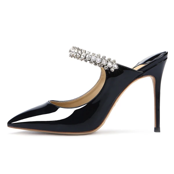 Modest / Simple Ivory Casual Womens Sandals 2020 Leather Rhinestone Buckle 10 cm Stiletto Heels Pointed Toe Sandals