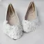 Chic / Beautiful Red Low Heel Wedding Shoes 2020 Lace Flower Appliques Pearl 4 cm Stiletto Heels Pointed Toe Wedding Pumps