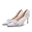 Charming Ivory Wedding Shoes 2020 Tulle Rhinestone Appliques Lace Flower 7 cm Stiletto Heels Pointed Toe Wedding Pumps