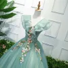 Wróżka Kwiatowa Zielony Sukienki Na Bal 2018 Suknia Balowa Aplikacje V-Szyja Bez Pleców Bez Rękawów Długie Sukienki Wizytowe