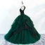 Chic / Beautiful Dark Green Prom Dresses 2018 Ball Gown Beading Cascading Ruffles Spaghetti Straps Backless Sleeveless Floor-Length / Long Formal Dresses
