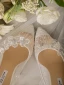Chic Ivoire Chaussure De Mariée 2020 Cuir Fait main Perlage En Dentelle Fleur Mariage 9 cm Talons Aiguilles À Bout Pointu Escarpins